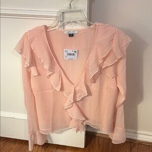 American Eagle Outfitters Pink Wrap Blouse with Ruffles